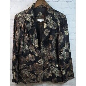 Vintage Erin London Women's Floral Blazer Jacket Black Sz M Classy Career Button